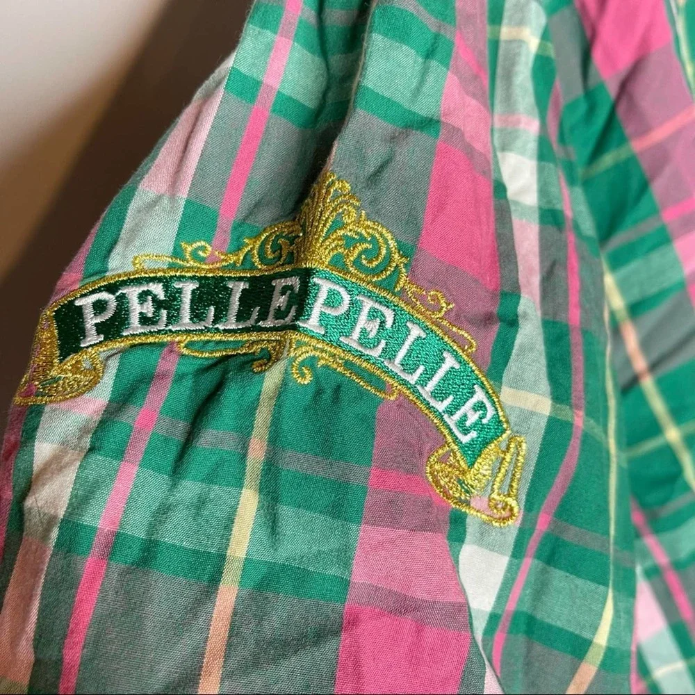 Vintage Pelle Pelle, Men’s Green and Pink Short Sleeve Button Shirt, 5X - Picture 4 of 10